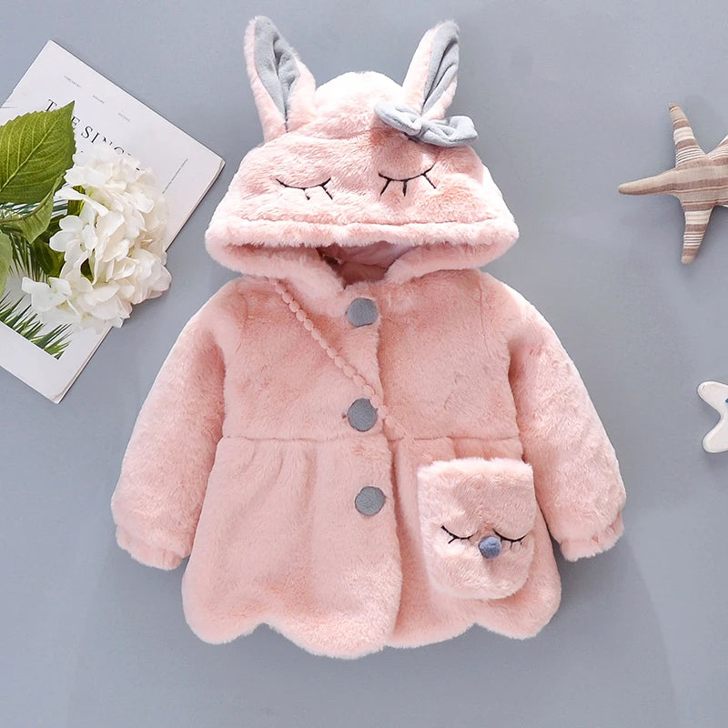 Kiki's Baby Closet Baby Girl Cute Rabbit Ears Plush Princess Coat