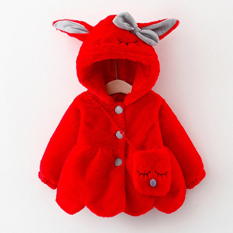 Kiki's Baby Closet Baby Girl Cute Rabbit Ears Plush Princess Coat