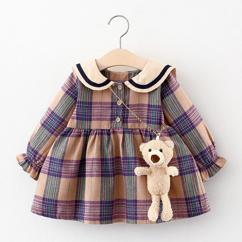 Kiki's Baby Closet Baby Girl Plaid Princess Dress with Stuffed Animal