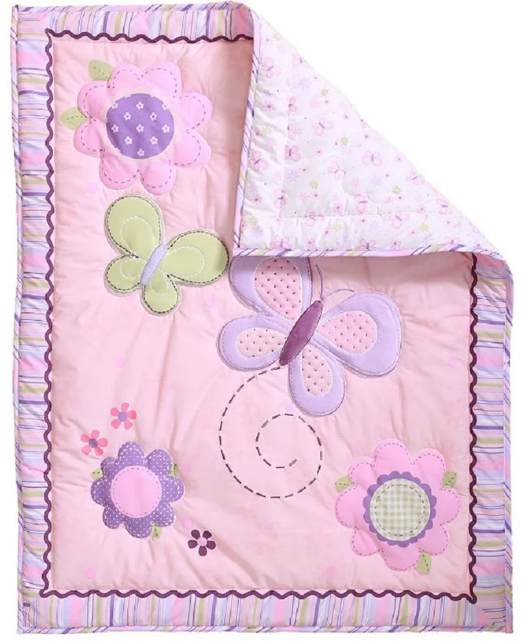 Kiki's Baby Closet 4Pcs Baby Girl Crib Bedding Set- Comforter, Crib Sheet, Crib Skirt, and Bumper