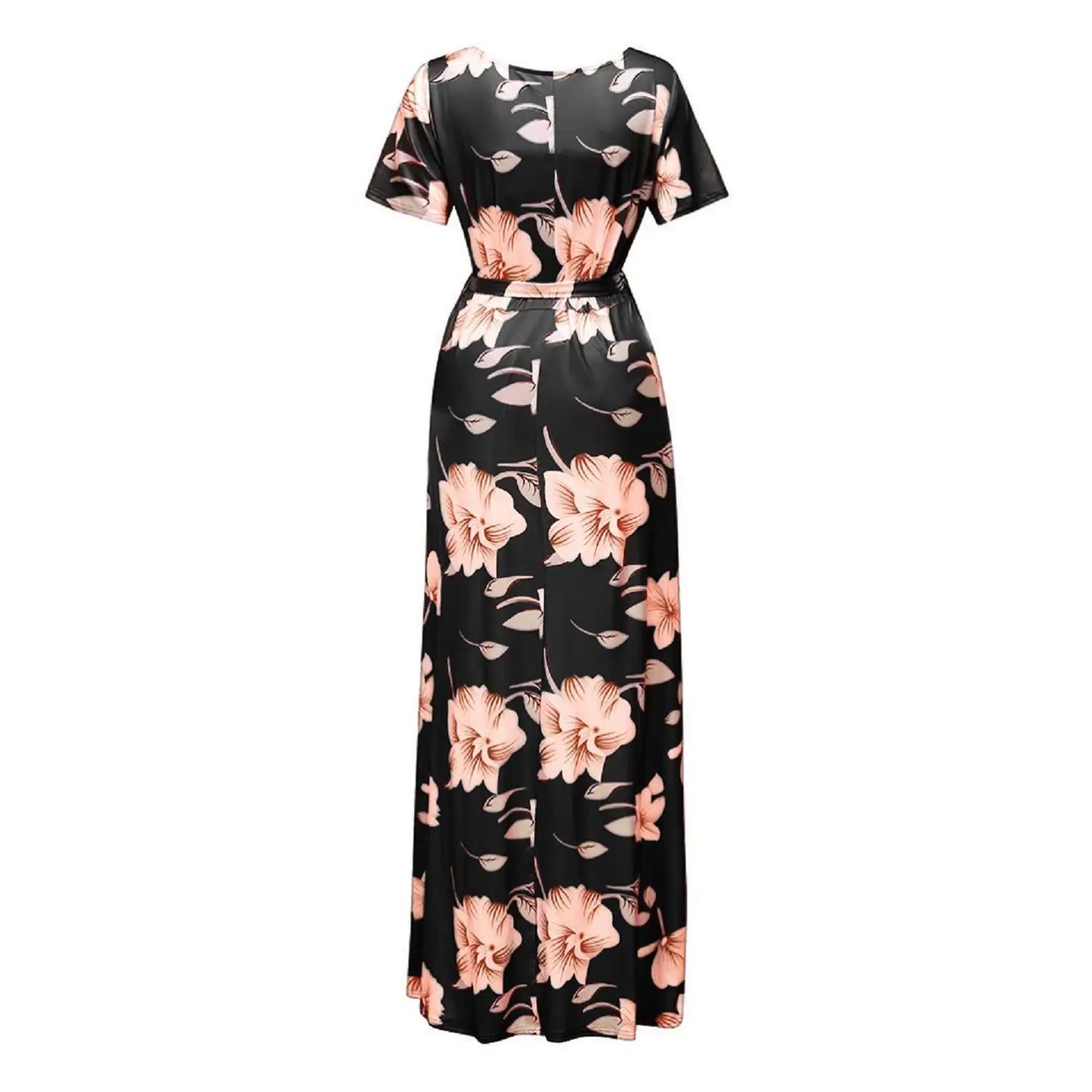 Kiki's Baby Closet Floral Print Short Sleeve V Neck Maxi Long Maternity Dress