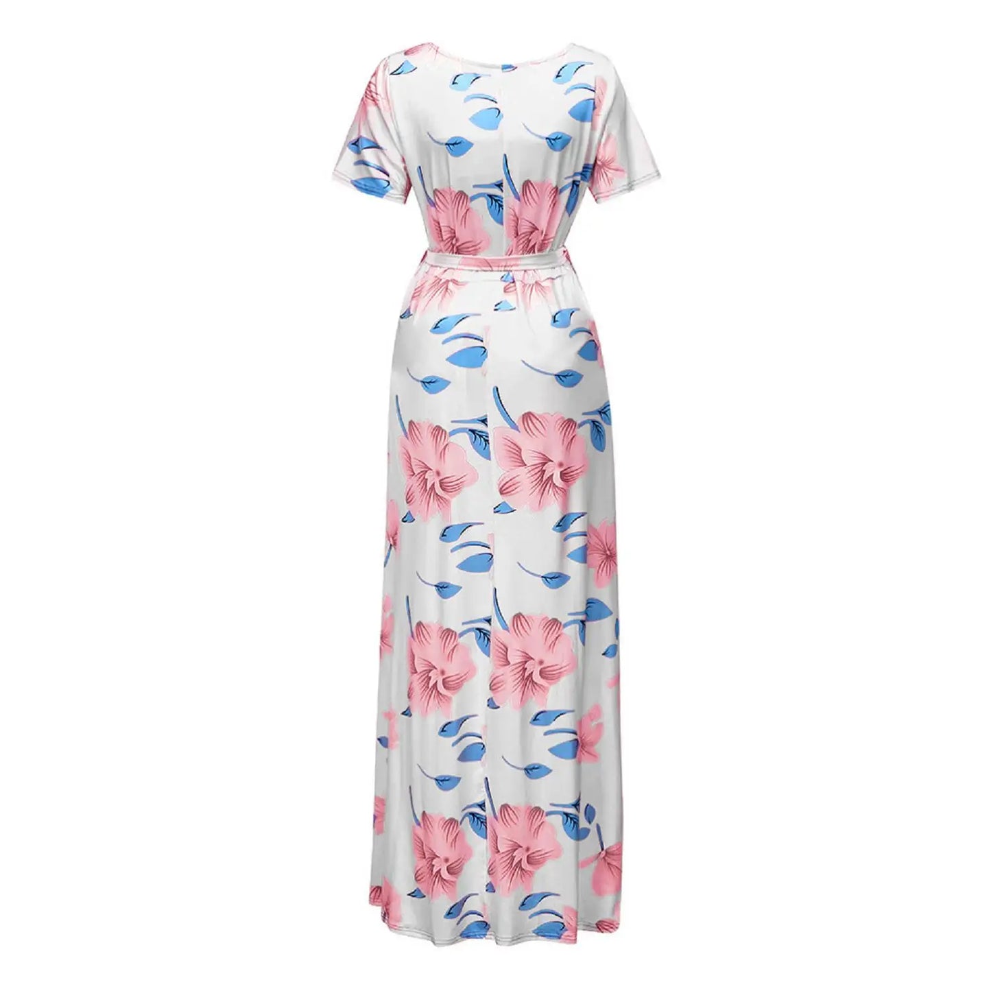 Kiki's Baby Closet Floral Print Short Sleeve V Neck Maxi Long Maternity Dress