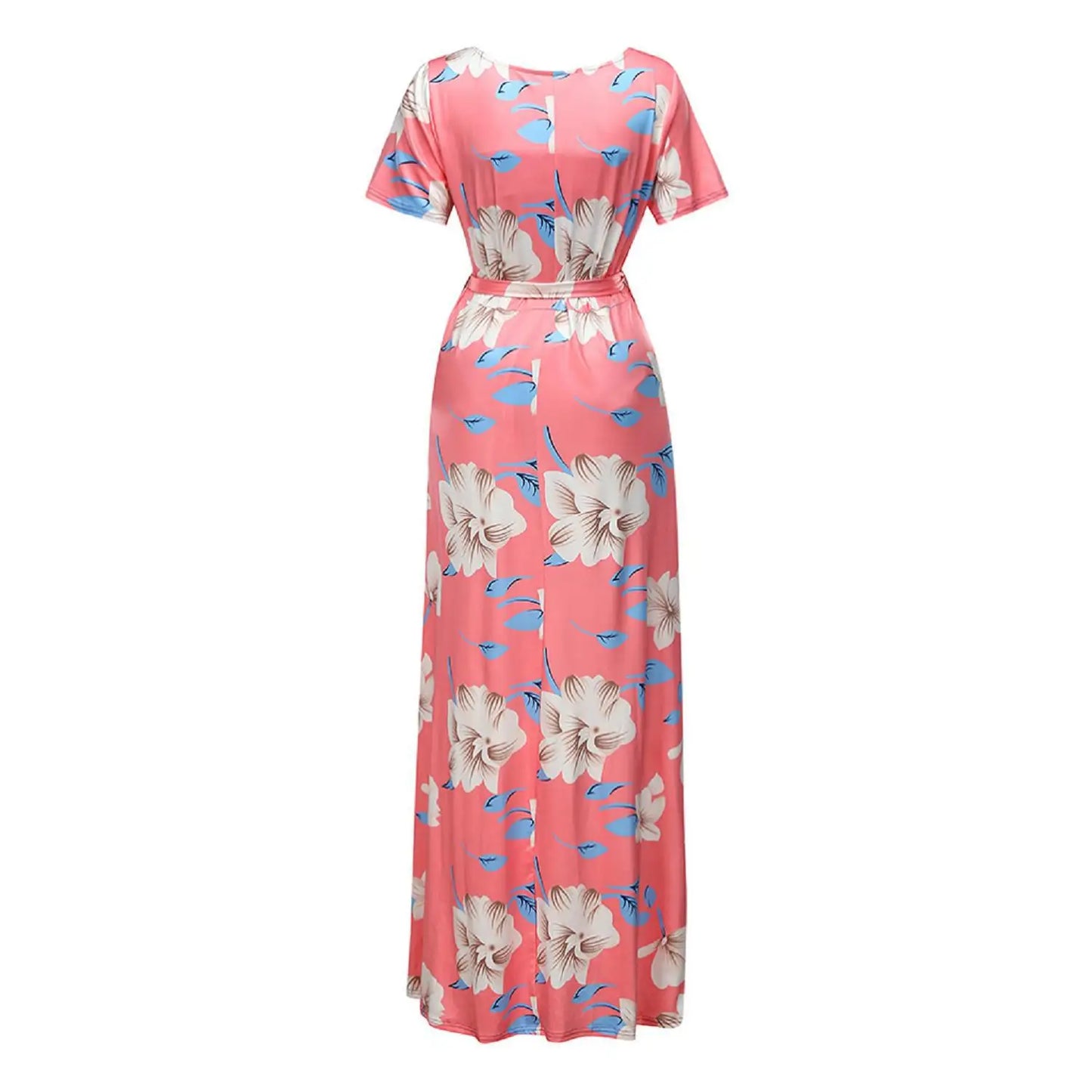 Kiki's Baby Closet Floral Print Short Sleeve V Neck Maxi Long Maternity Dress