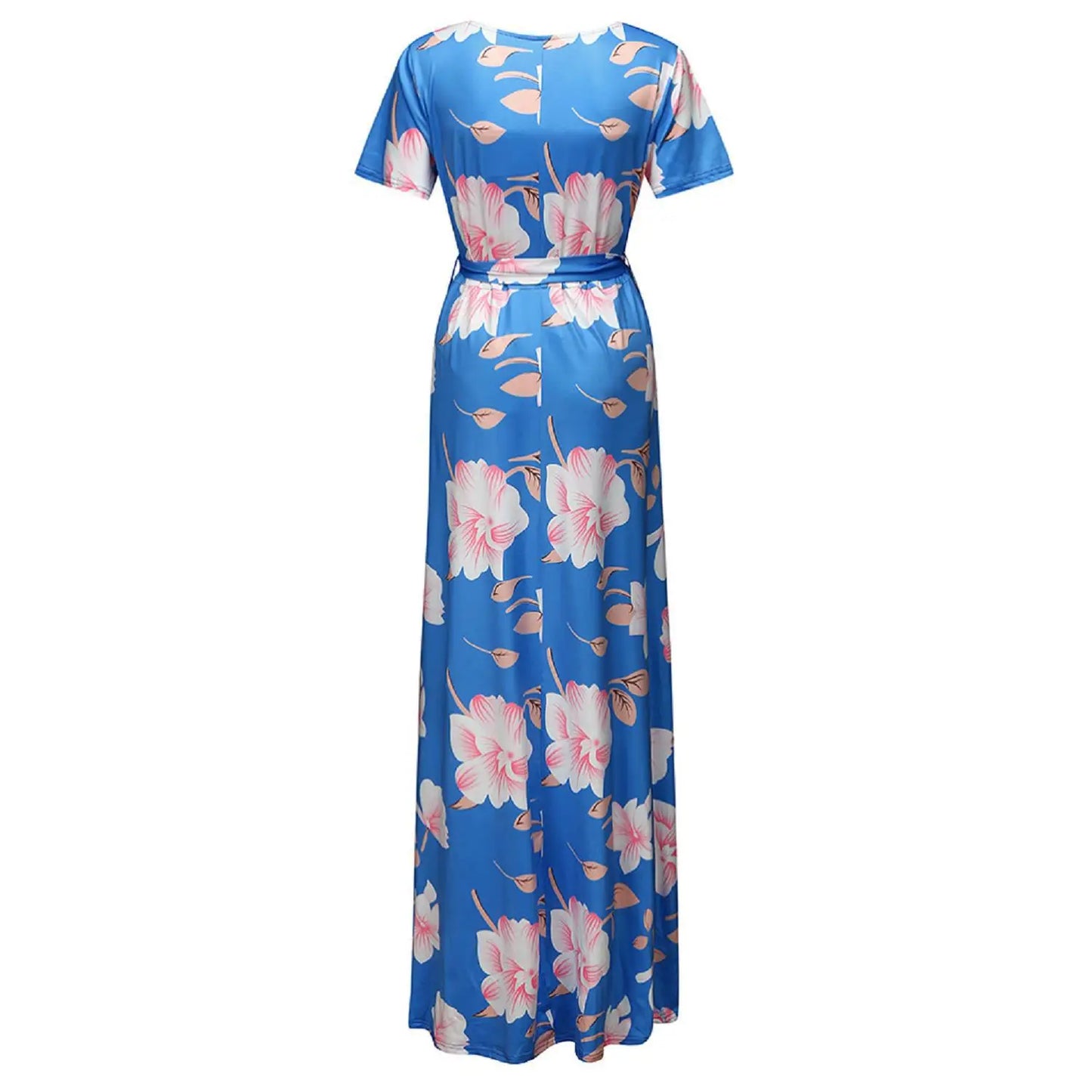 Kiki's Baby Closet Floral Print Short Sleeve V Neck Maxi Long Maternity Dress