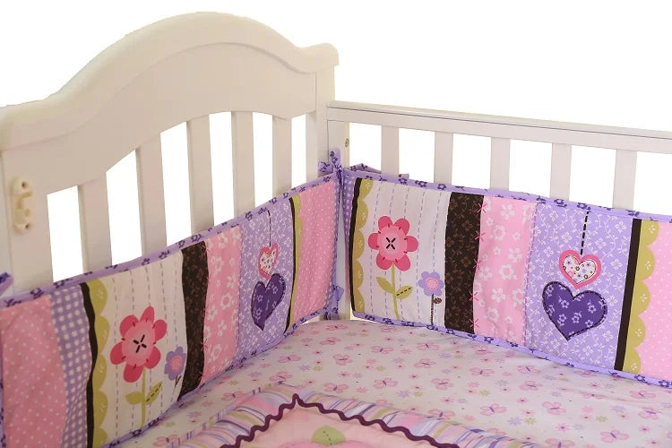 Kiki's Baby Closet 4Pcs Baby Girl Crib Bedding Set- Comforter, Crib Sheet, Crib Skirt, and Bumper