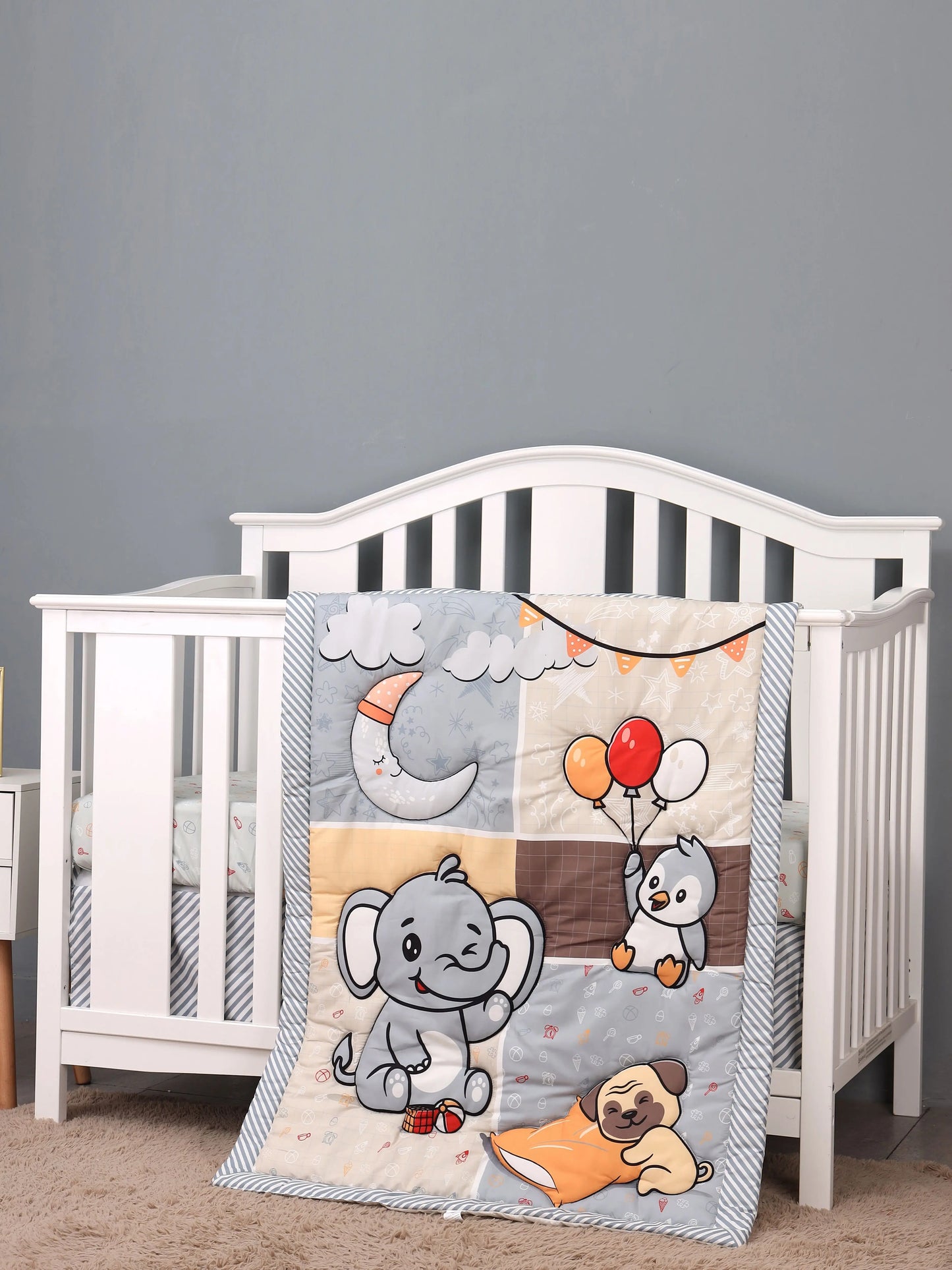 Kiki's Baby Closet 3Pcs Crib Bedding Set Animal Sets Quilt, Crib Sheet, and Crib Skirt