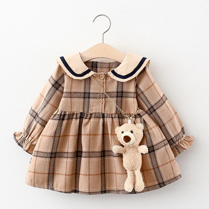 Kiki's Baby Closet Baby Girl Plaid Princess Dress with Stuffed Animal