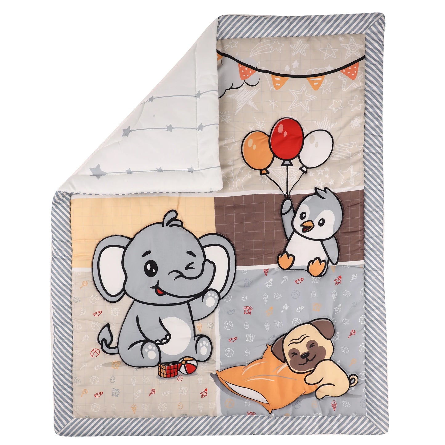 Kiki's Baby Closet 3Pcs Crib Bedding Set Animal Sets Quilt, Crib Sheet, and Crib Skirt