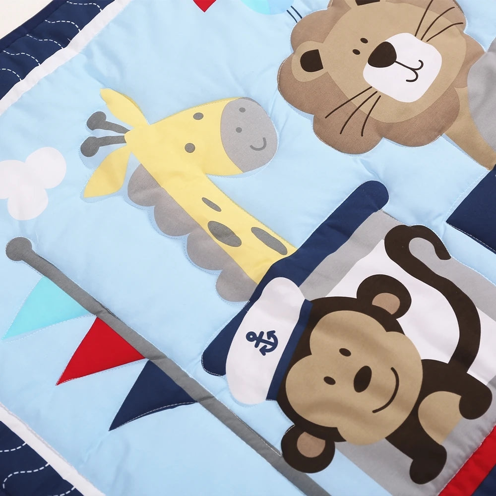 Kiki's Baby Closet 3Pcs Navy Blue Crib Bedding Set Cute Animals Printed Nursery Bedding Crib Comforter Fitted Sheet Crib Skirt