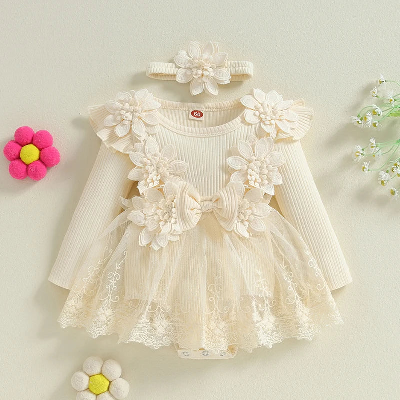 Kiki's Baby Closet Baby Girl Flower Bow Romper Dress