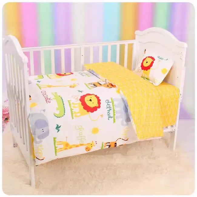 Kiki's Baby Closet 3PCS Crib Cartoon Animal Baby Crib Bedding Set Include Duvet Cover Pillowcase Sheet