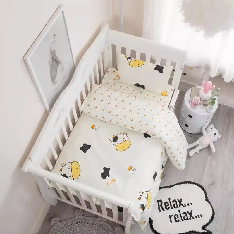 Kiki's Baby Closet 3PCS Crib Cartoon Animal Baby Crib Bedding Set Include Duvet Cover Pillowcase Sheet