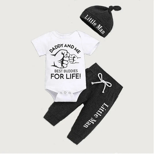 Kiki's Baby Closet Baby Boy 3Pcs Letter Bodysuit with Pants and Hat