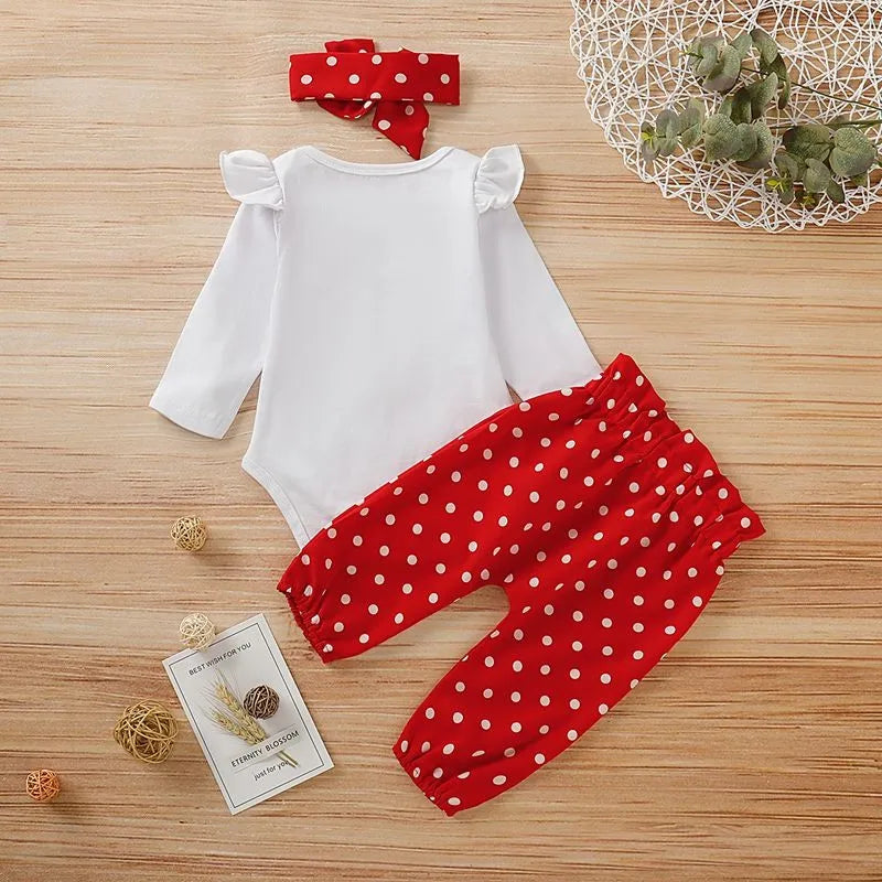 Kiki's Baby Closet 3Pcs Baby Girl Love Heart Bodysuit with Pants and Headband