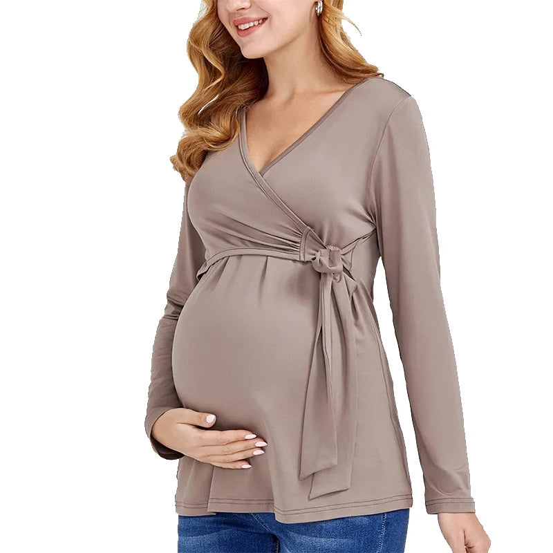 Kiki's baby Closet Maternity Blouse Long Sleeve V-Neck Breastfeeding Shirt