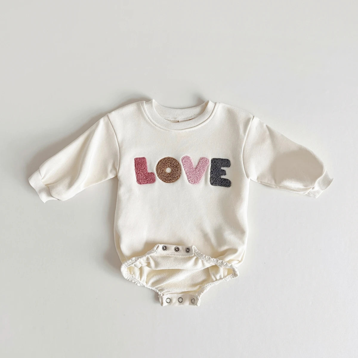 Kiki's Baby Closet Baby Girl LOVE Embroidery Sweatshirt Romper