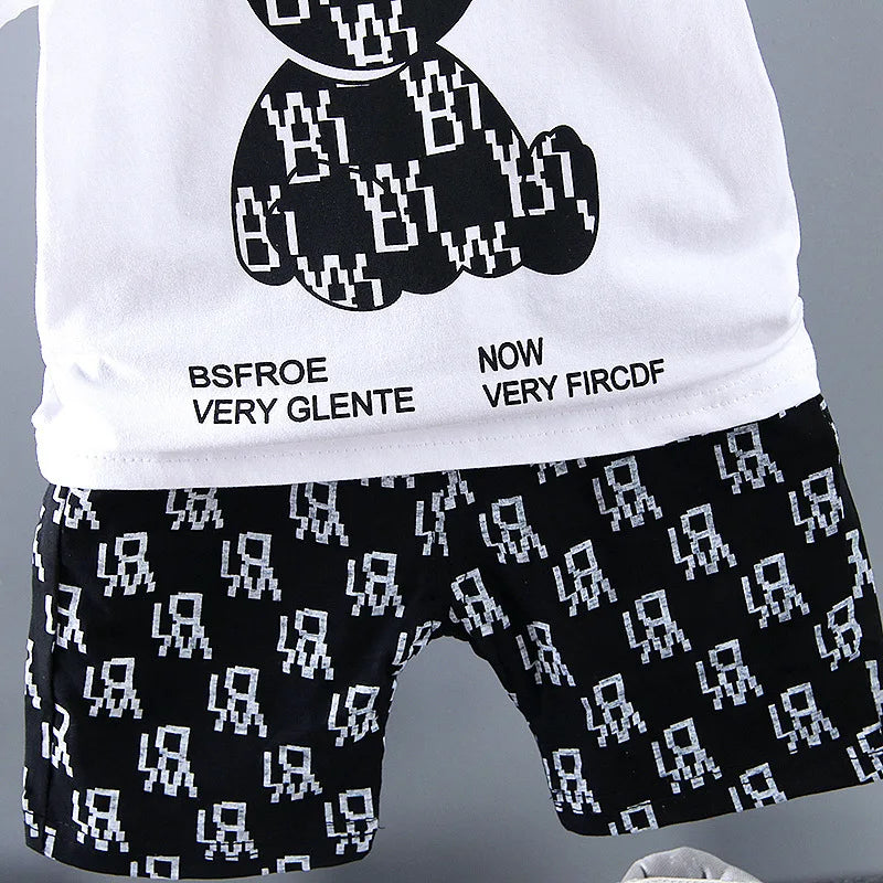 Kiki's Baby Closet Baby Boy Luxury Designer Bear T-Shirt and Shorts Set