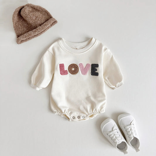 Kiki's Baby Closet Baby Girl LOVE Embroidery Sweatshirt Romper