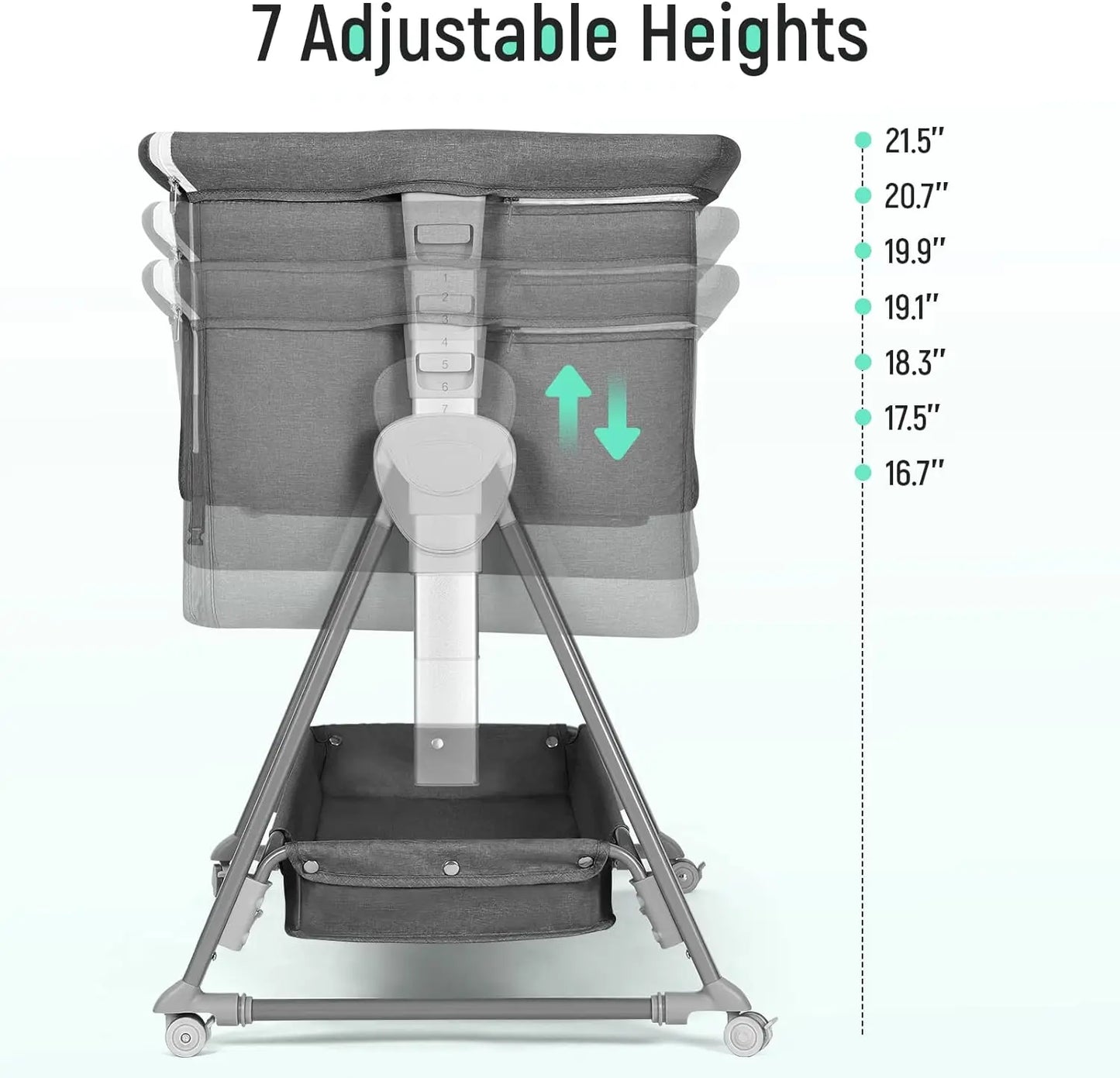 Baby Bassinet, Beside Sleeper for Baby Easy Folding Bedside Bassinet with Storage Basket and Wheels