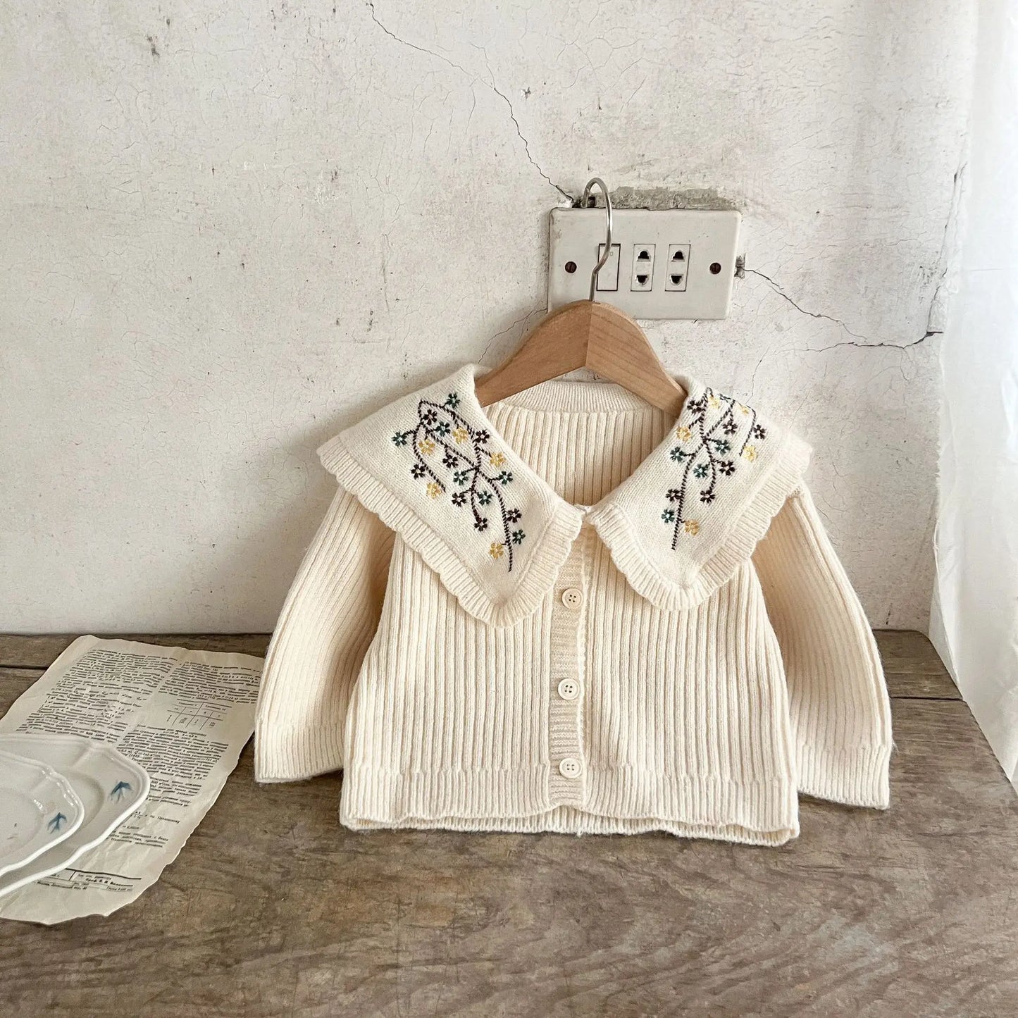 Kiki's Baby Closet Baby Girl Long Sleeve Embroidery Knitted Coat