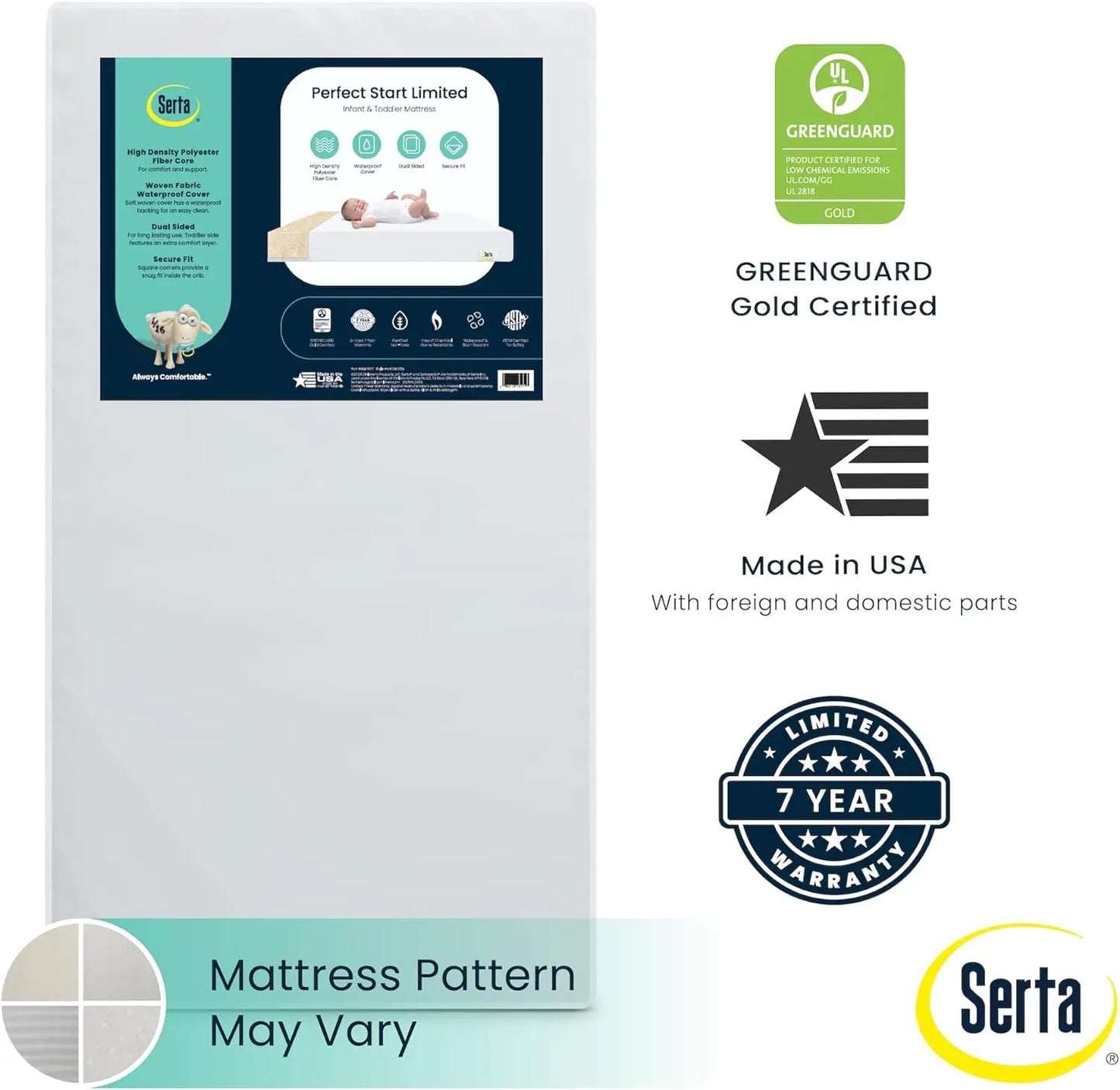 Serta Perfect Start Limited Dual Sided Baby Crib Mattress and Toddler Mattress Breathable & Waterproof