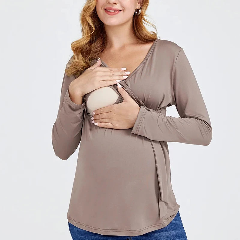 Kiki's baby Closet Maternity Blouse Long Sleeve V-Neck Breastfeeding Shirt