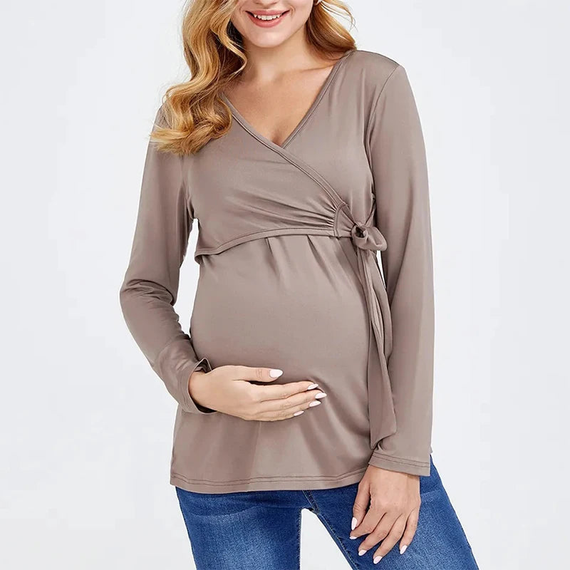 Kiki's baby Closet Maternity Blouse Long Sleeve V-Neck Breastfeeding Shirt