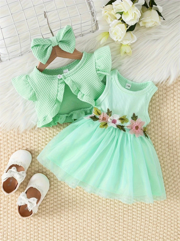 Kiki's Baby Closet Baby Girl Flower Vest Sleeveless Lace Dress