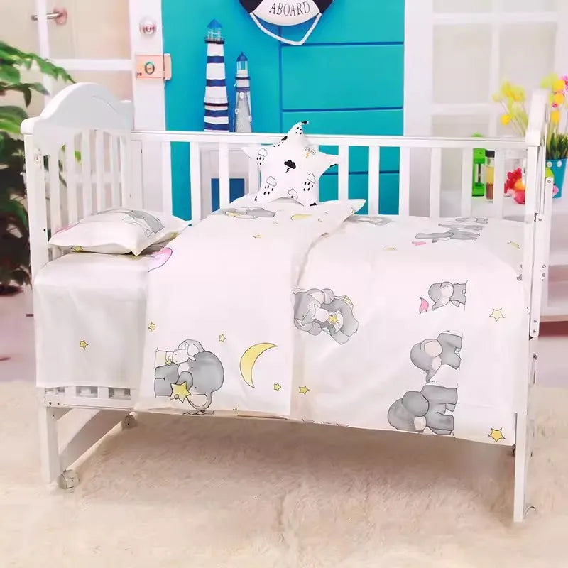 Kiki's Baby Closet 3PCS Crib Cartoon Animal Baby Crib Bedding Set Include Duvet Cover Pillowcase Sheet