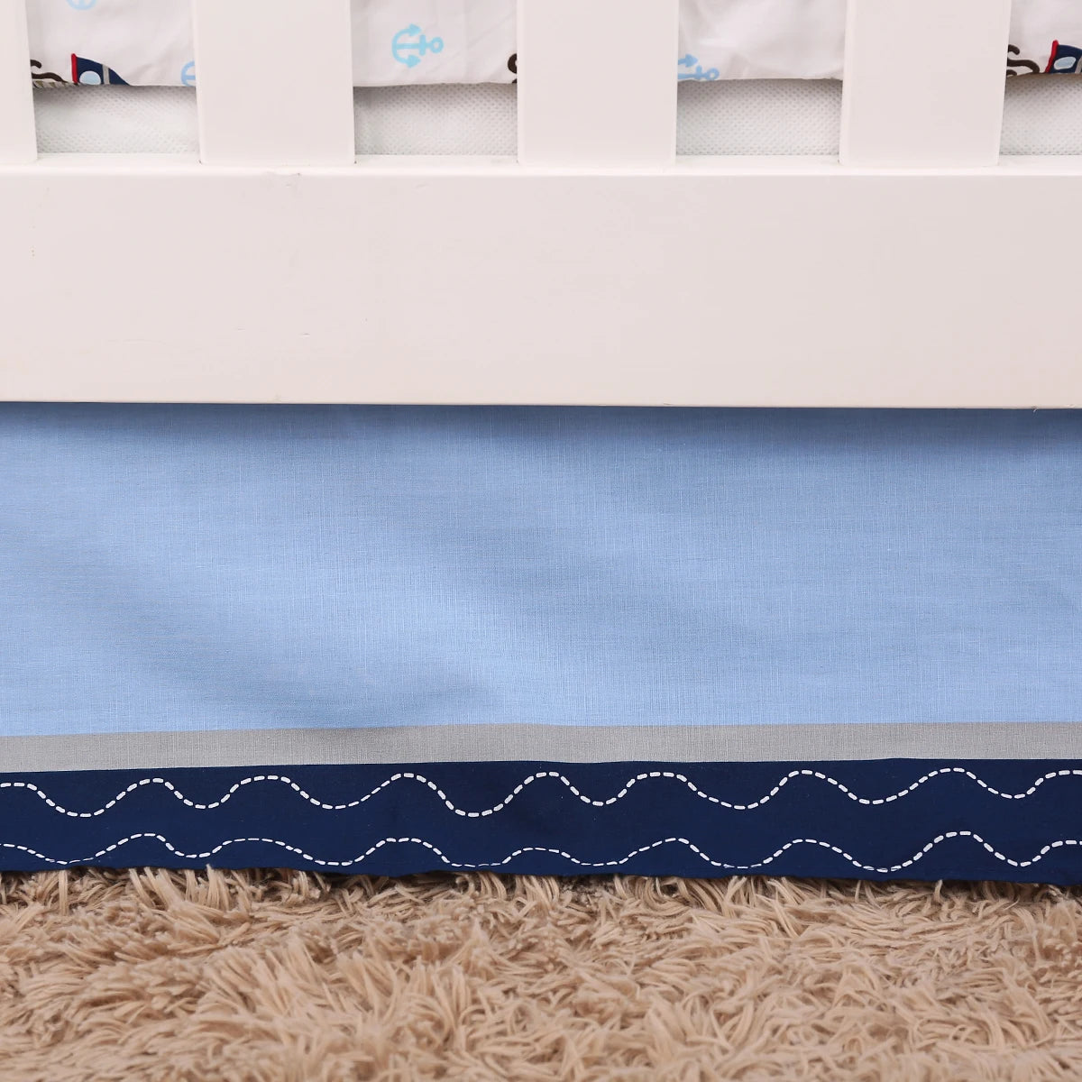 Kiki's Baby Closet 3Pcs Navy Blue Crib Bedding Set Cute Animals Printed Nursery Bedding Crib Comforter Fitted Sheet Crib Skirt