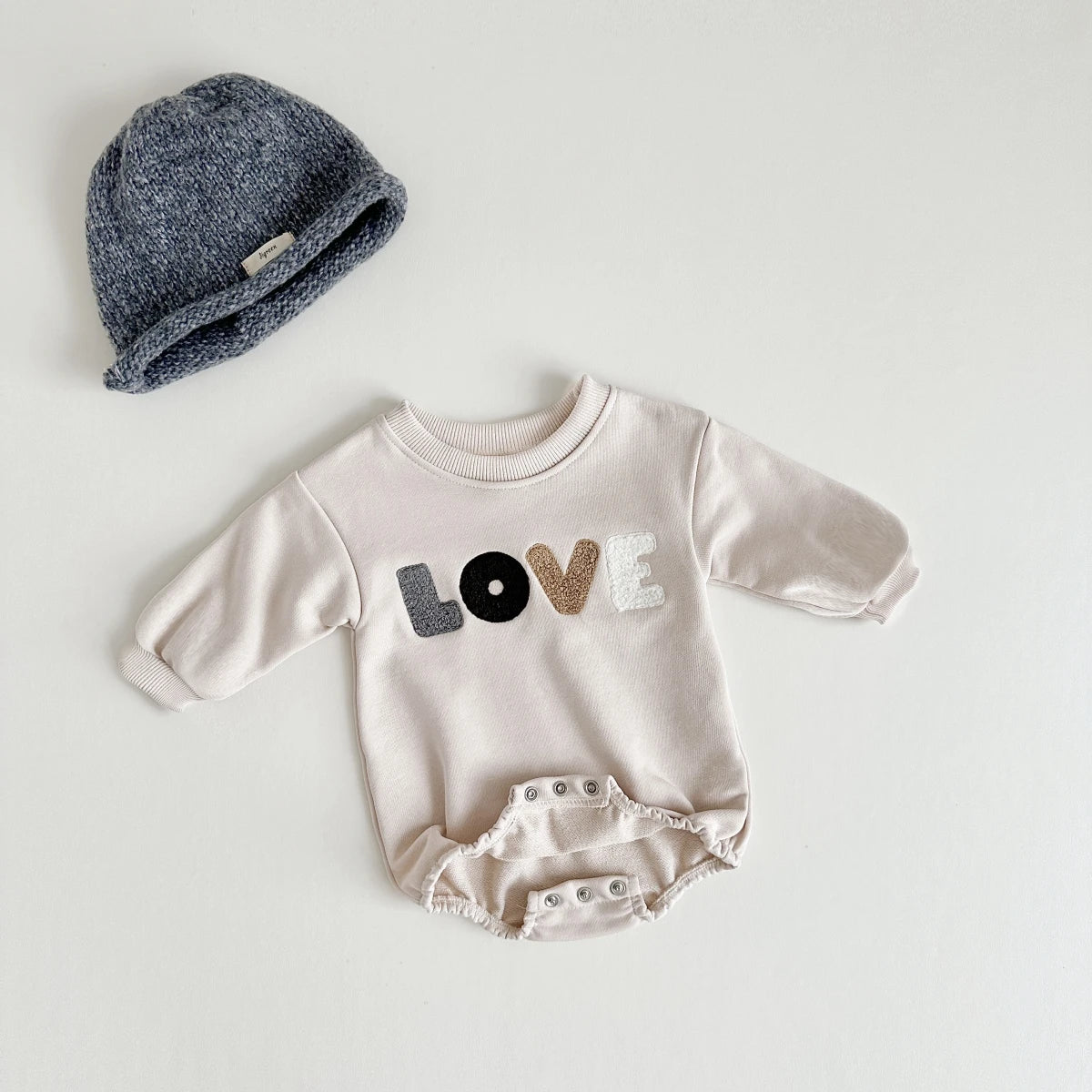 Kiki's Baby Closet Baby Girl LOVE Embroidery Sweatshirt Romper