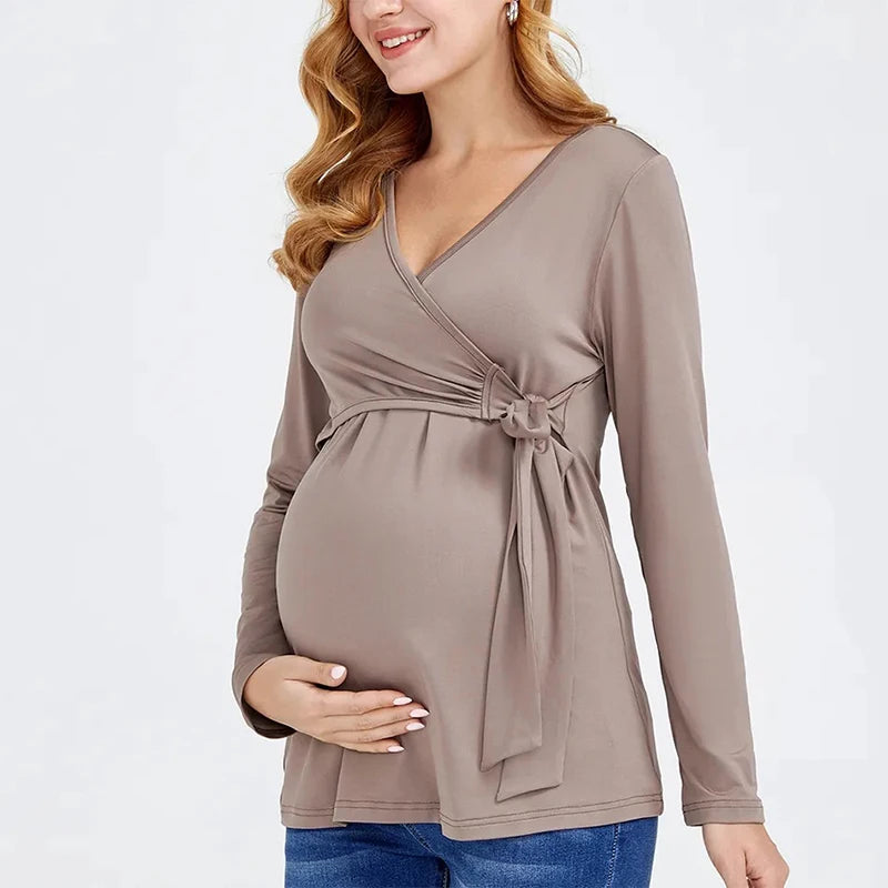 Kiki's baby Closet Maternity Blouse Long Sleeve V-Neck Breastfeeding Shirt