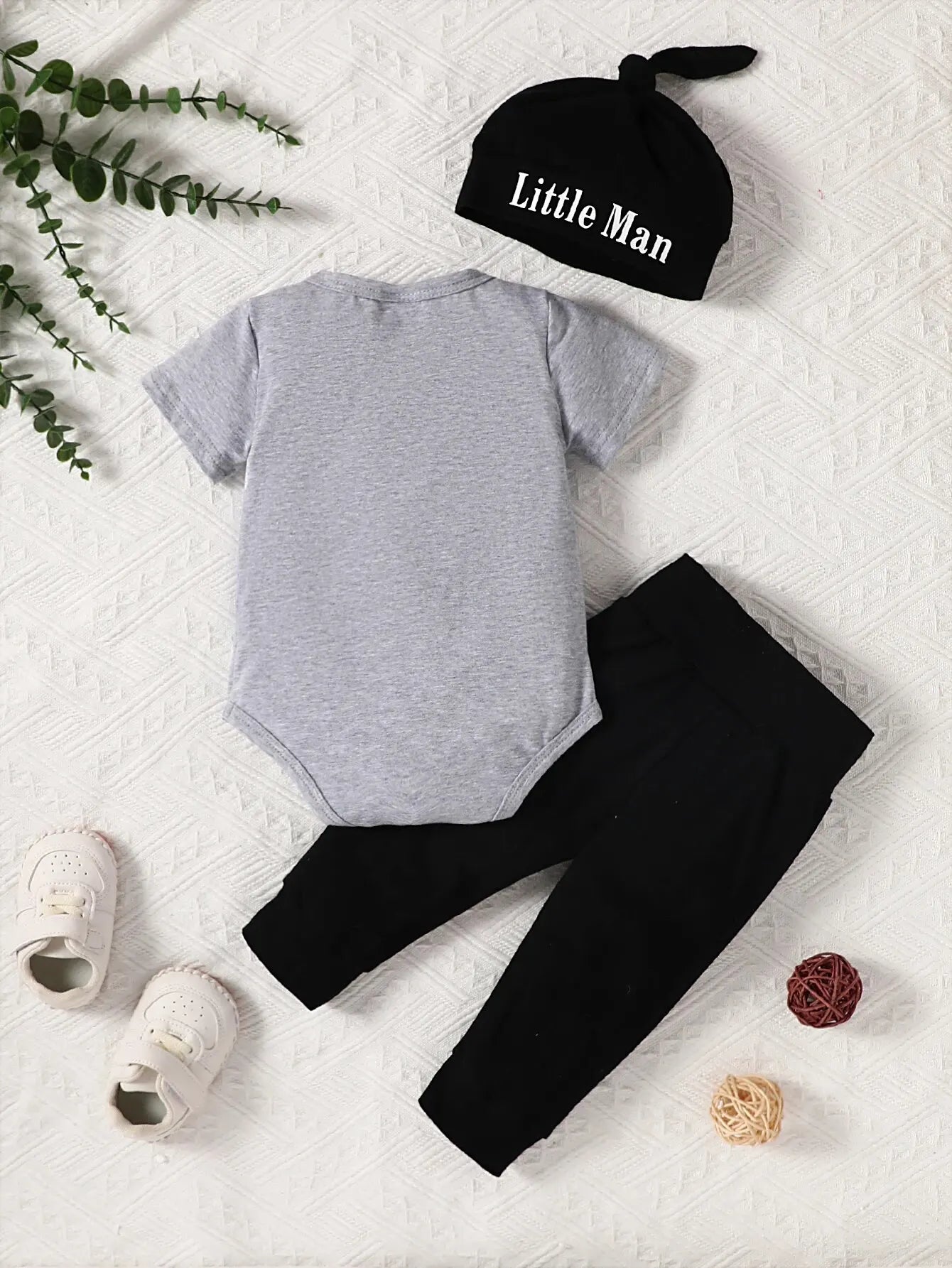 Kiki's Baby Closet Baby Boy 3Pcs Letter Bodysuit with Pants and Hat