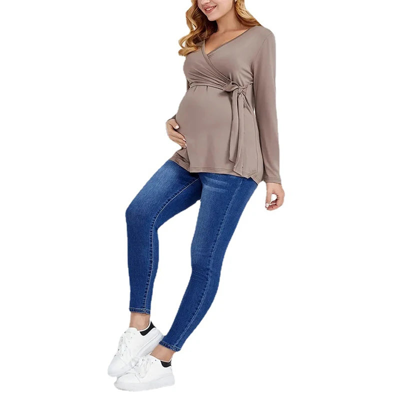 Kiki's baby Closet Maternity Blouse Long Sleeve V-Neck Breastfeeding Shirt