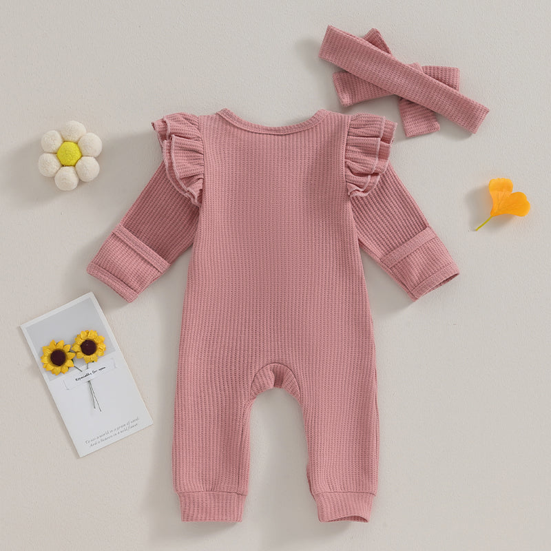 Kiki's Baby Closet Baby Girl Ruffle Zipper Long Sleeve Romper with Headband Bow