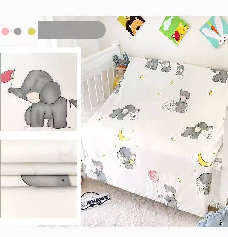 Kiki's Baby Closet 3PCS Crib Cartoon Animal Baby Crib Bedding Set Include Duvet Cover Pillowcase Sheet