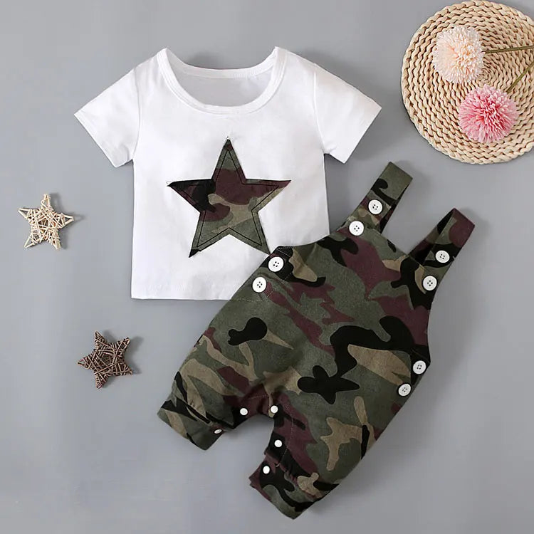 Kiki's Baby Closet Baby Boy Camouflage Short Sleeve Overall Set