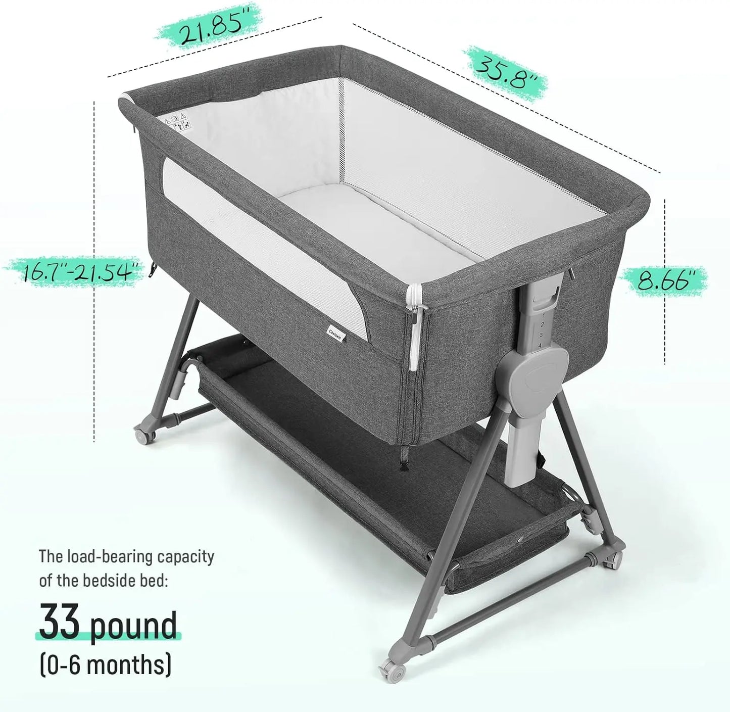 Baby Bassinet, Beside Sleeper for Baby Easy Folding Bedside Bassinet with Storage Basket and Wheels