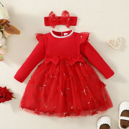 Kiki's Baby Closet Baby Girl Princess Lace Dress with Matching Bow