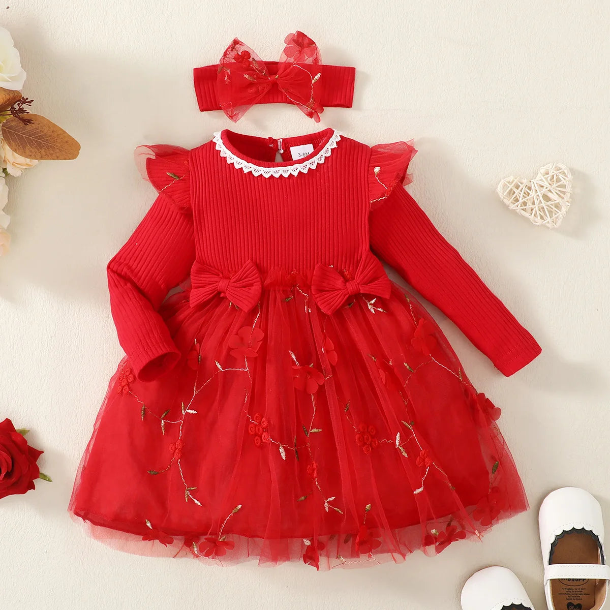 Kiki's Baby Closet Baby Girl Princess Lace Dress with Matching Bow